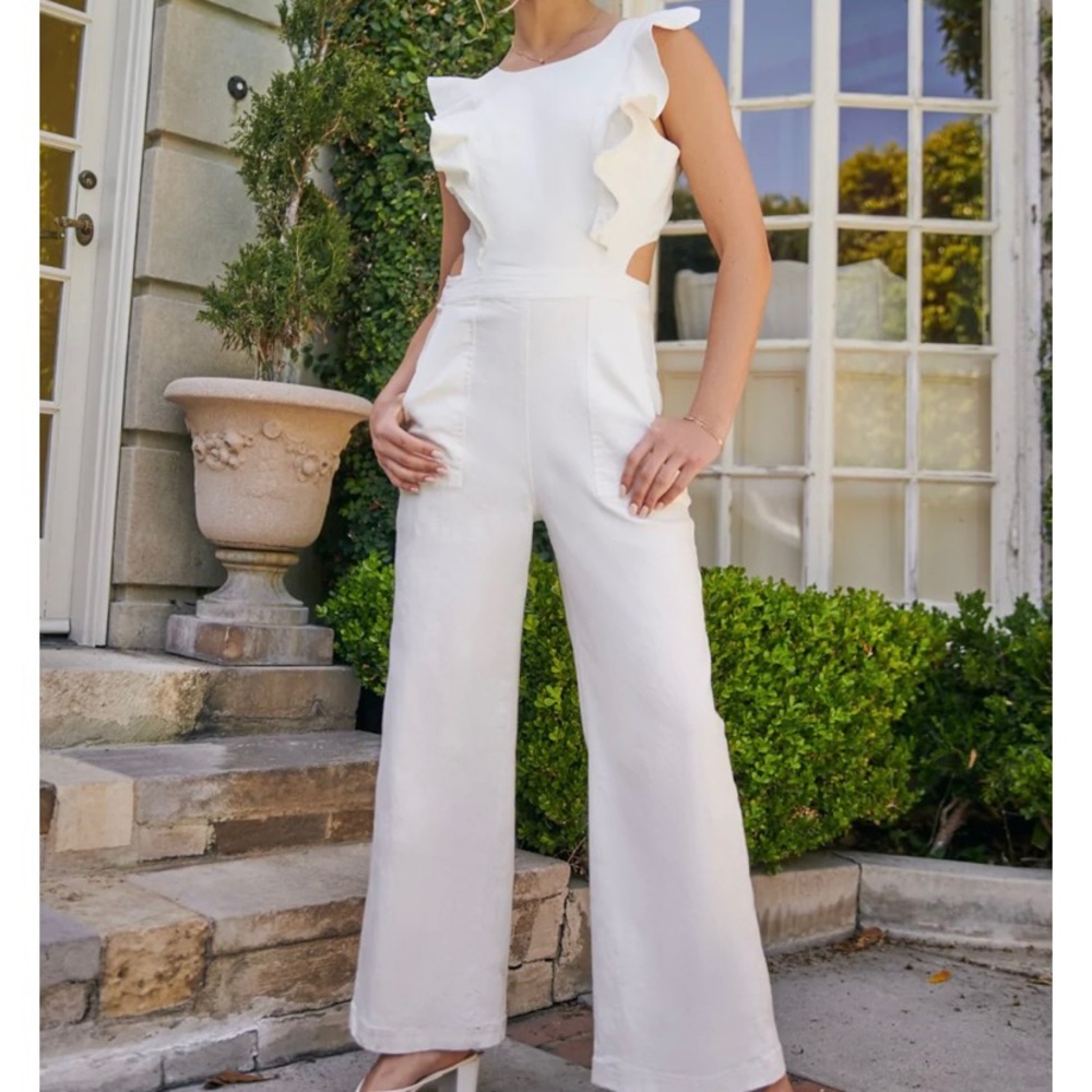 Sugar + Lip2 White Denim Back Cut Out Jumpsuit